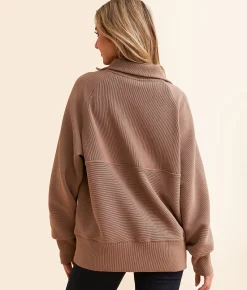Tops|Activewear | Varley Lismore Half Zip Sweat Pullover Deep Taupe