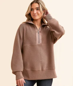 Tops|Activewear | Varley Lismore Half Zip Sweat Pullover Deep Taupe