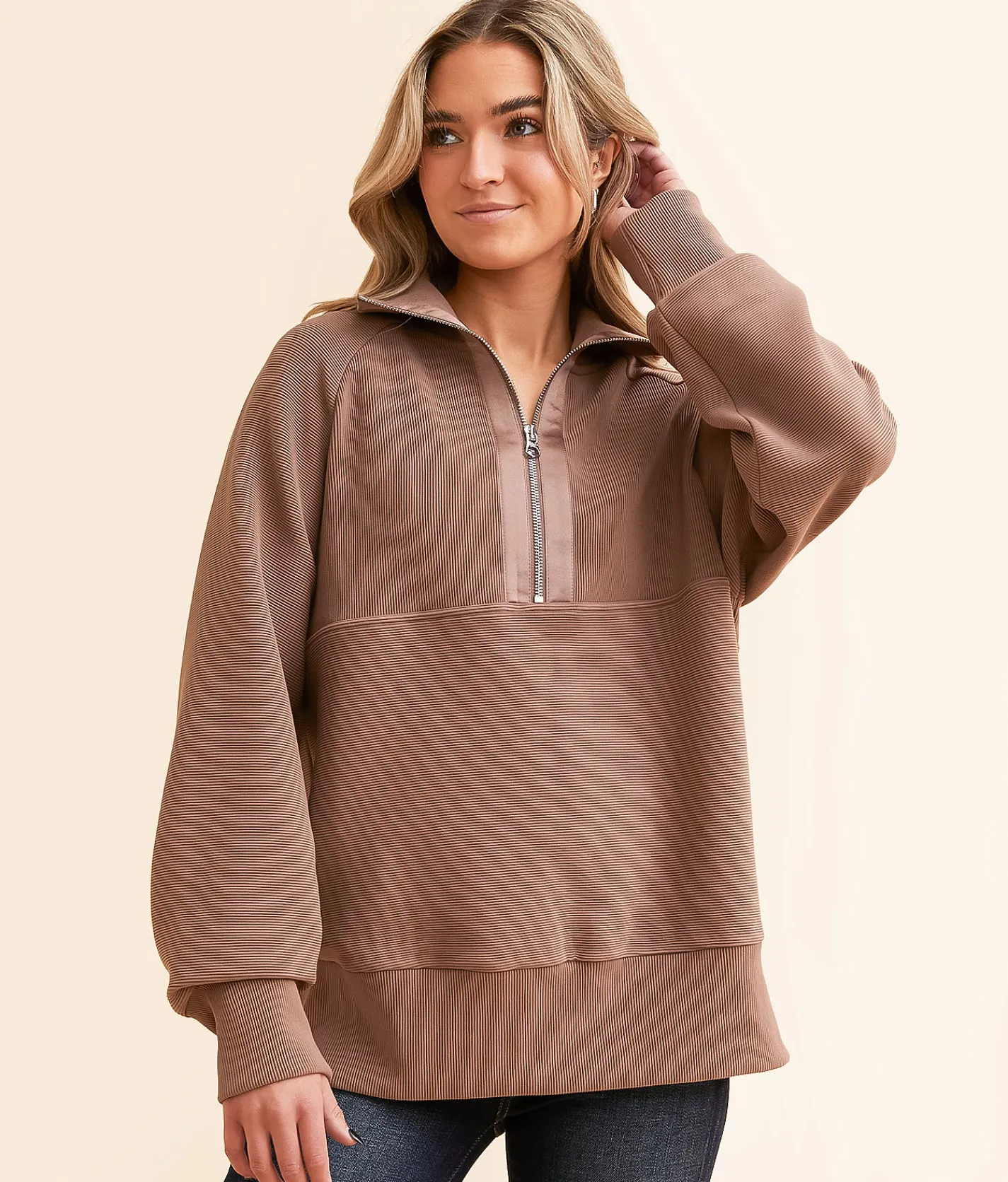 Tops|Activewear | Varley Lismore Half Zip Sweat Pullover Deep Taupe