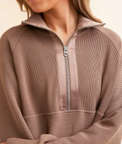 Tops|Activewear | Varley Lismore Half Zip Sweat Pullover Deep Taupe