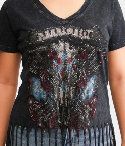 Tops | Affliction Little Bighorn Fringe T-Shirt Black Lava Wash
