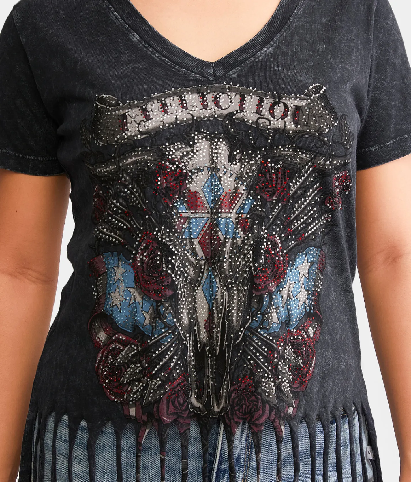 Tops | Affliction Little Bighorn Fringe T-Shirt Black Lava Wash