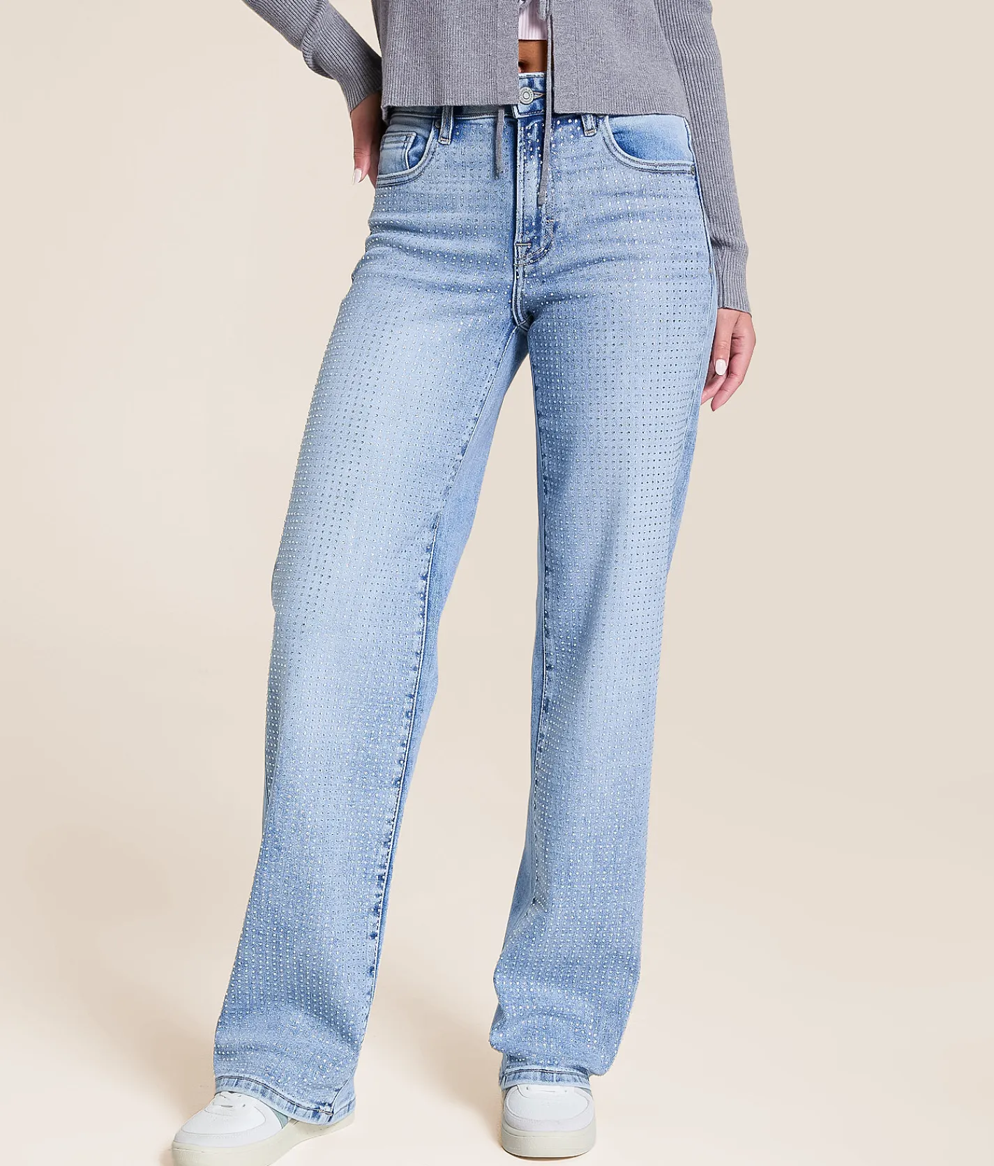 HIDDEN Logan Rhinestone Dad Stretch Jean Light Rhinestone New