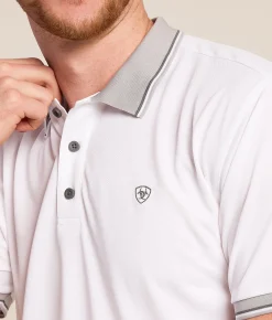 Tops | Ariat Logo Fitted Polo White