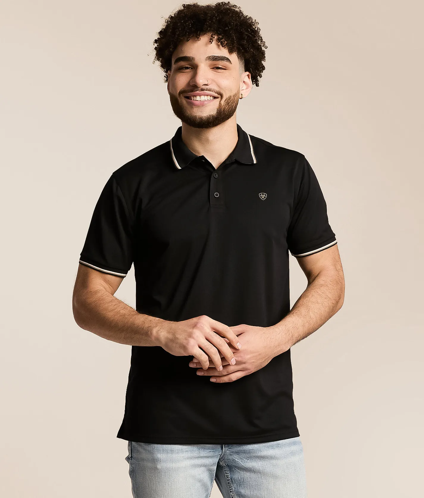 Ariat Logo Fitted TEK Polo Black New