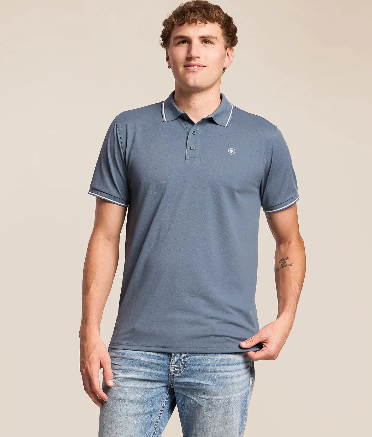 Ariat Logo Fitted TEK Polo Blue Mirage Online