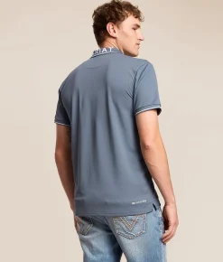 Ariat Logo Fitted TEK Polo Blue Mirage Online