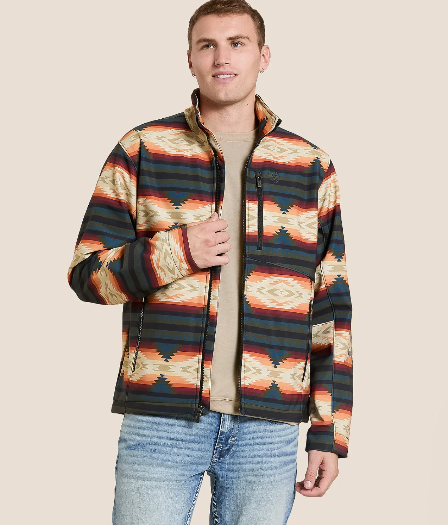 Tops|Coats & Jackets | Ariat Logo Southwestern Softshell Jacket Red Multi