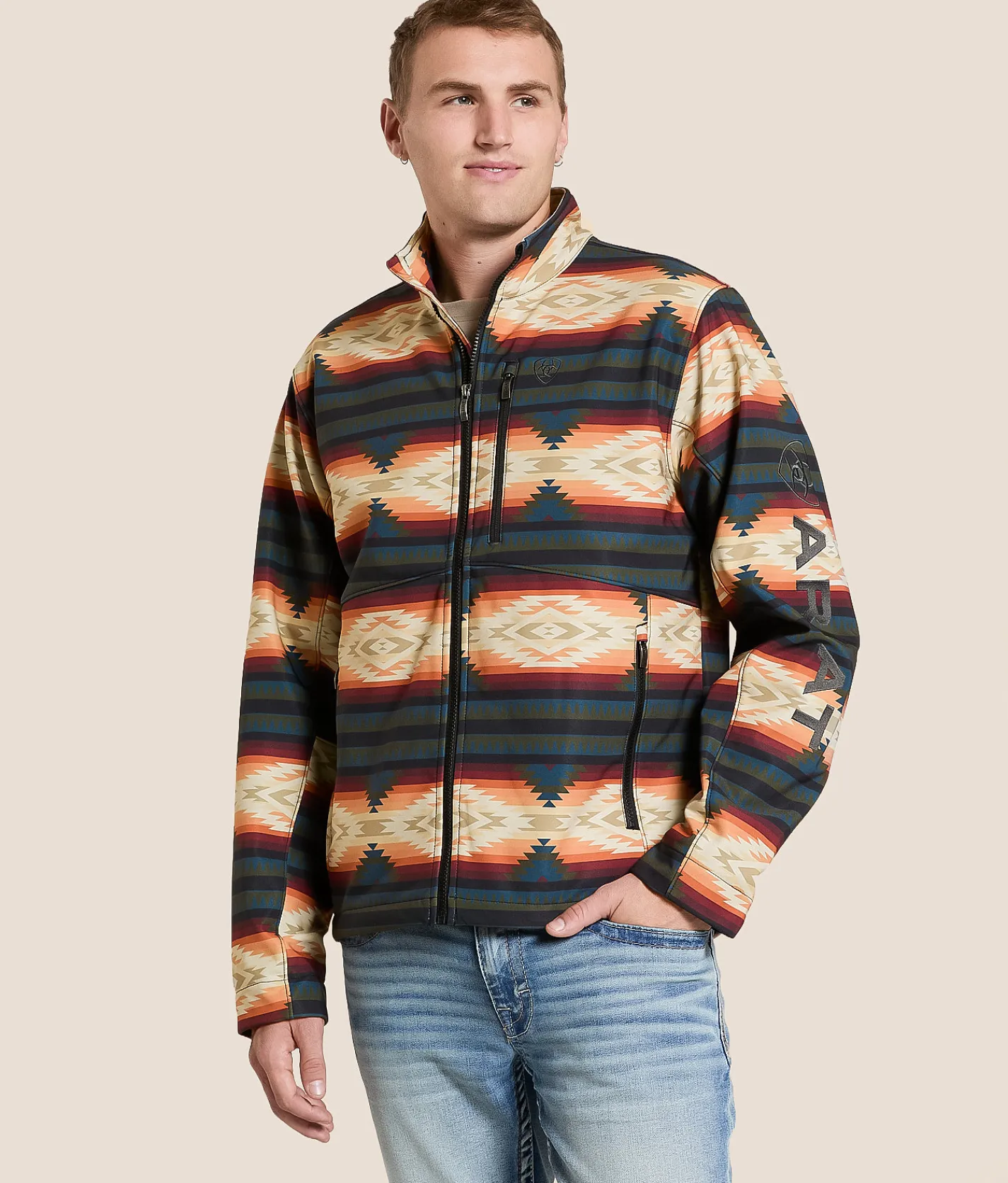 Tops|Coats & Jackets | Ariat Logo Southwestern Softshell Jacket Red Multi