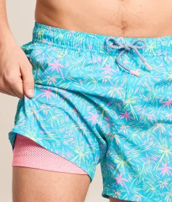 party pants London Palms Stretch Swim Trunks Cyan New