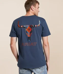 Ariat Longhorn Aztec T-Shirt Blue Dusk