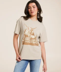 Tops | Ariat Longhorn Boyfriend T-Shirt Oatmeal Heather