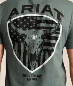 Ariat Longhorn Patriot Shield T-Shirt Balsam Green Clearance