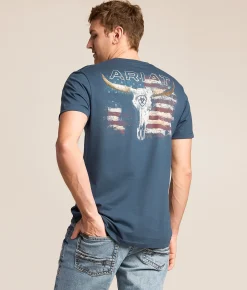 Ariat Longhorn Tattered T-Shirt Blue Dusk Online