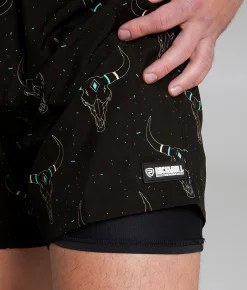 Rock & Roll Denim Longhorn Volley Stretch Swim Trunks Black Clearance