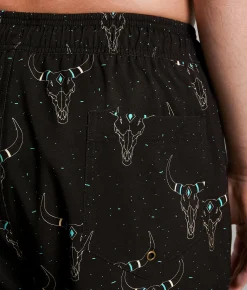 Rock & Roll Denim Longhorn Volley Stretch Swim Trunks Black Clearance
