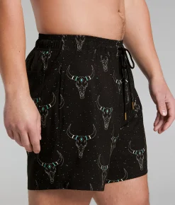 Rock & Roll Denim Longhorn Volley Stretch Swim Trunks Black Clearance