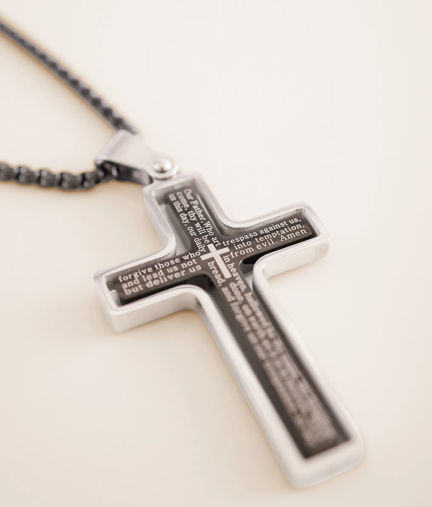 BKE Lord's Prayer Cross 23" Necklace Black Clearance