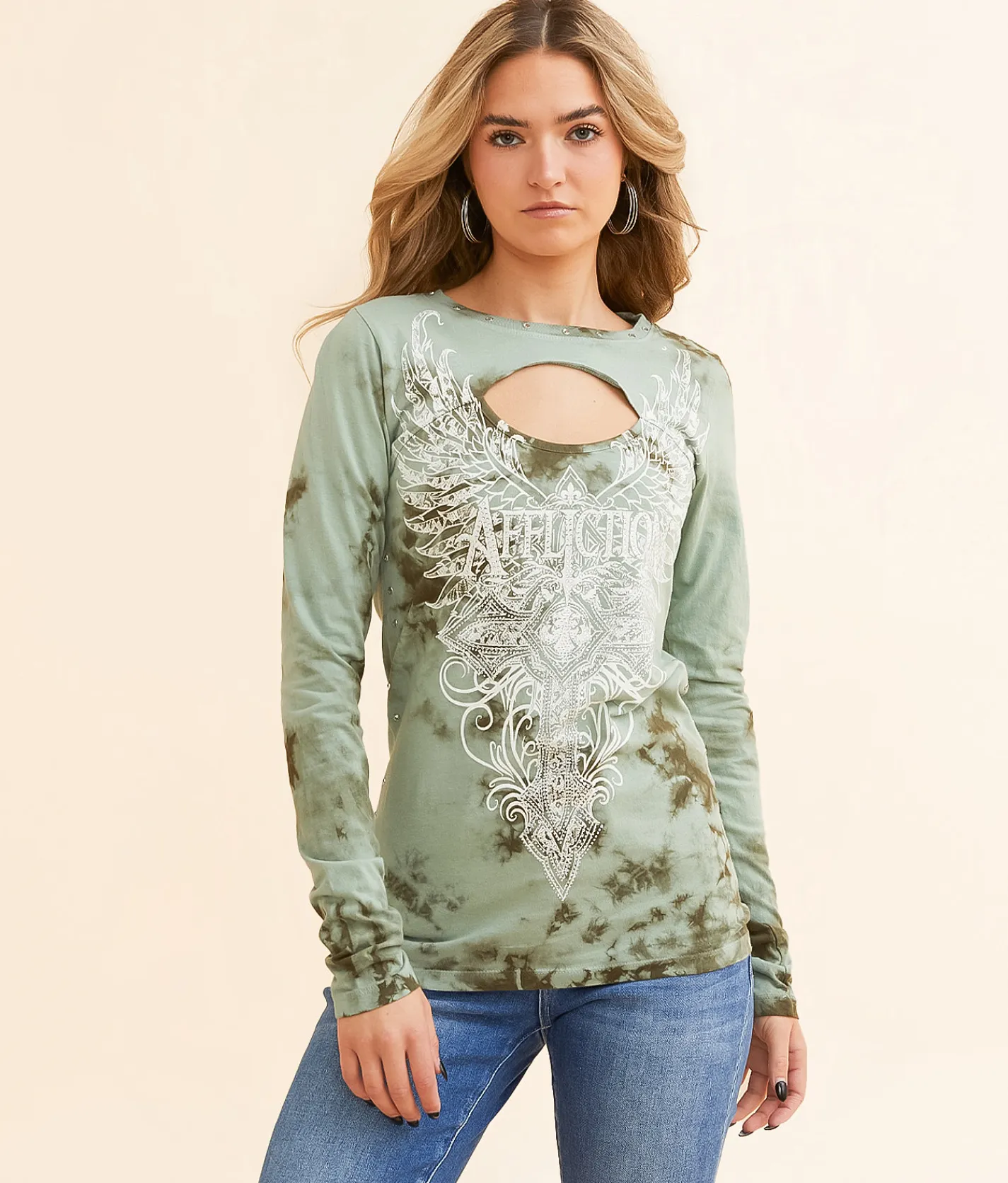 Tops | Affliction Lorielle T-Shirt Slate Grey River Wash