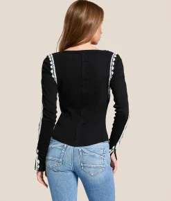 Free People Lost Love Top Black Combo Hot