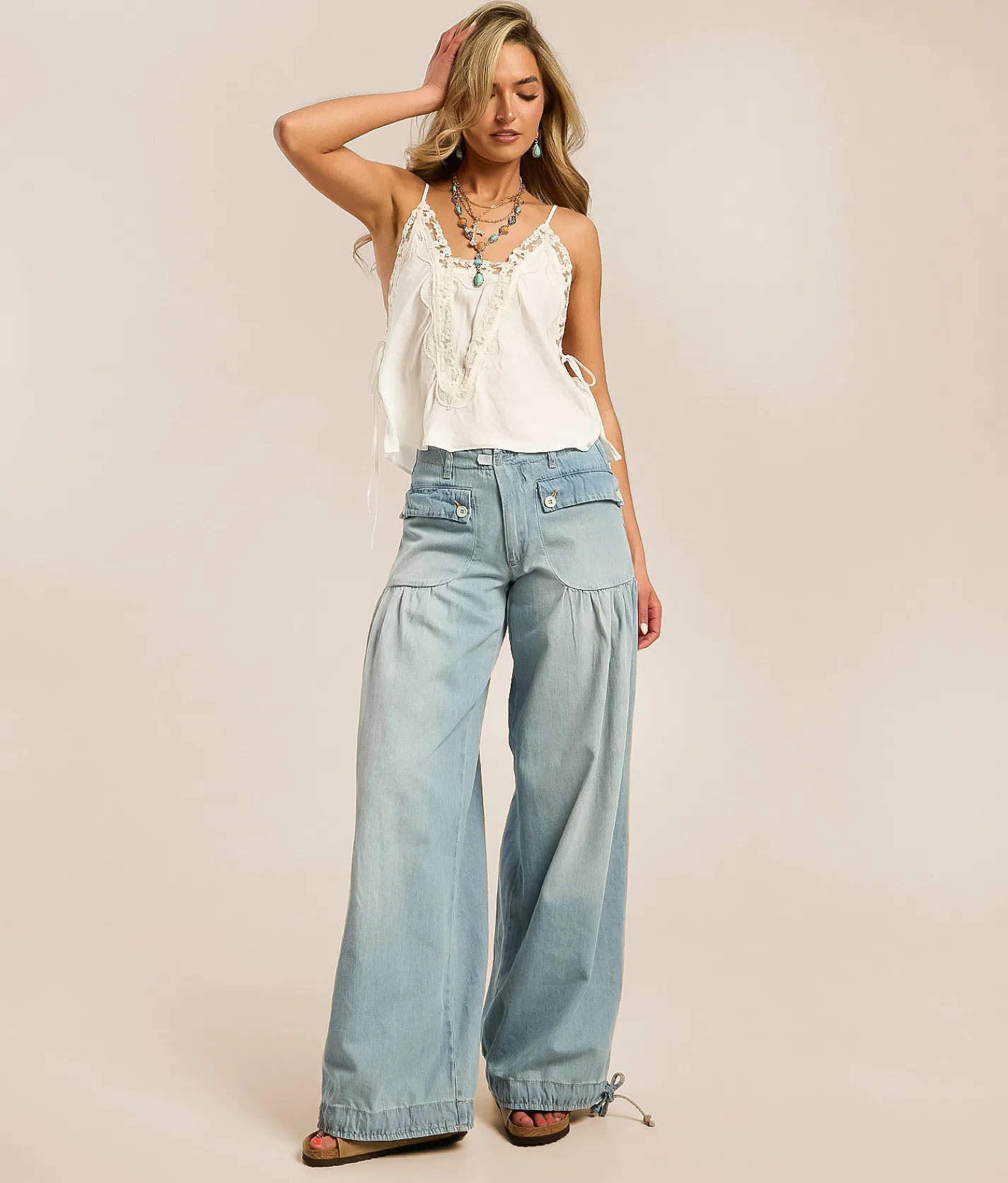 Jeans|Bottoms | Free People Lotus Wide Leg Jean Bijou Blue