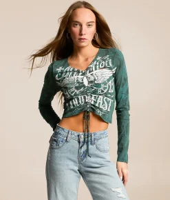 Affliction Loud & Fast Cropped T-Shirt Teal Reactive