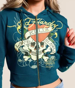 Ed Hardy Love Kills Slowly Cropped Hoodie Sapphire