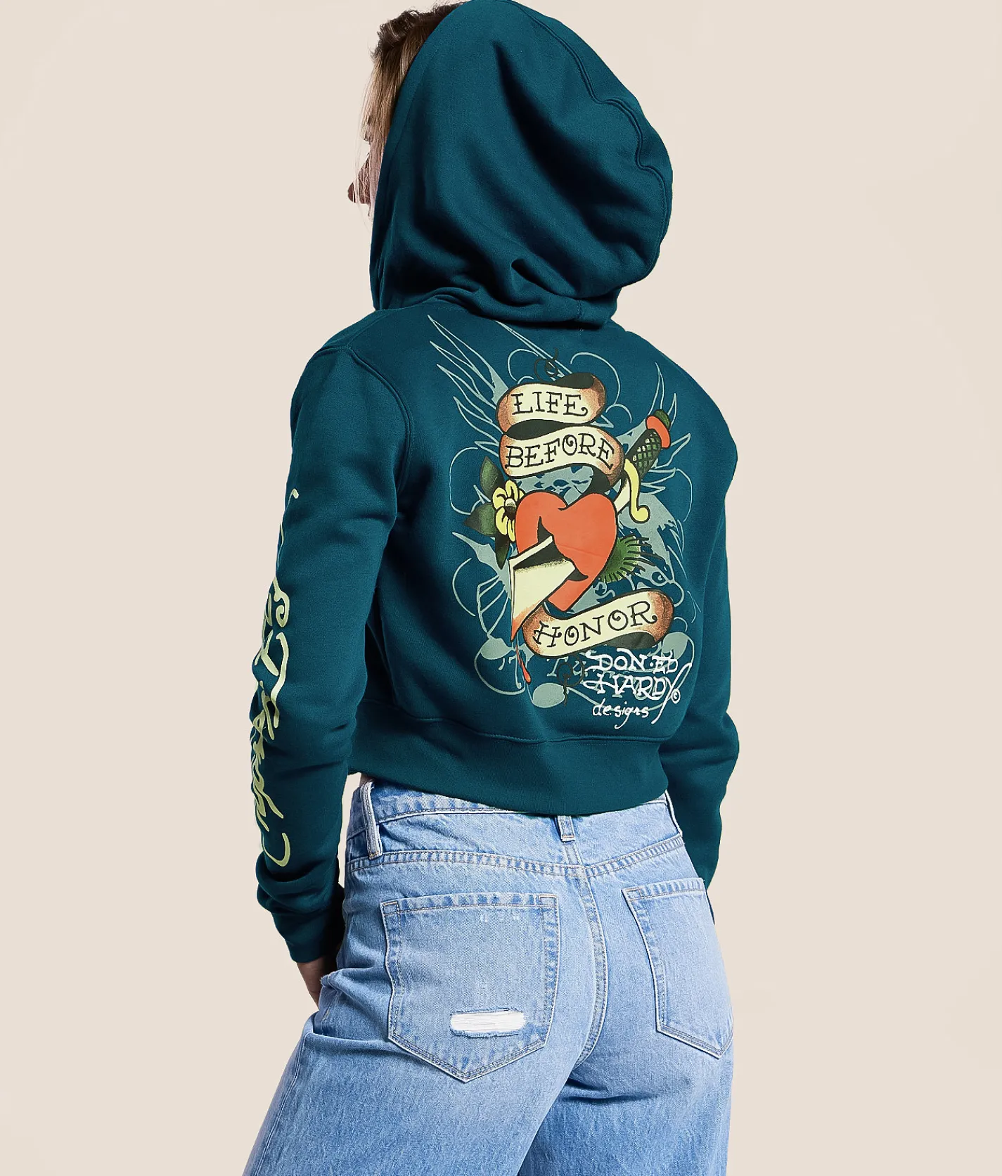 Ed Hardy Love Kills Slowly Cropped Hoodie Sapphire