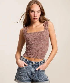 Free People Love Letter Cropped Cami Tank Top Cedarwood