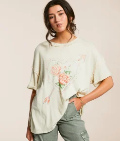 Tops | Free People Love Rose Oversized T-Shirt Ivory Combo