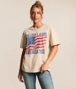 Tops | Modish Rebel Loves Jesus & America Oversized T-Shirt Washed White