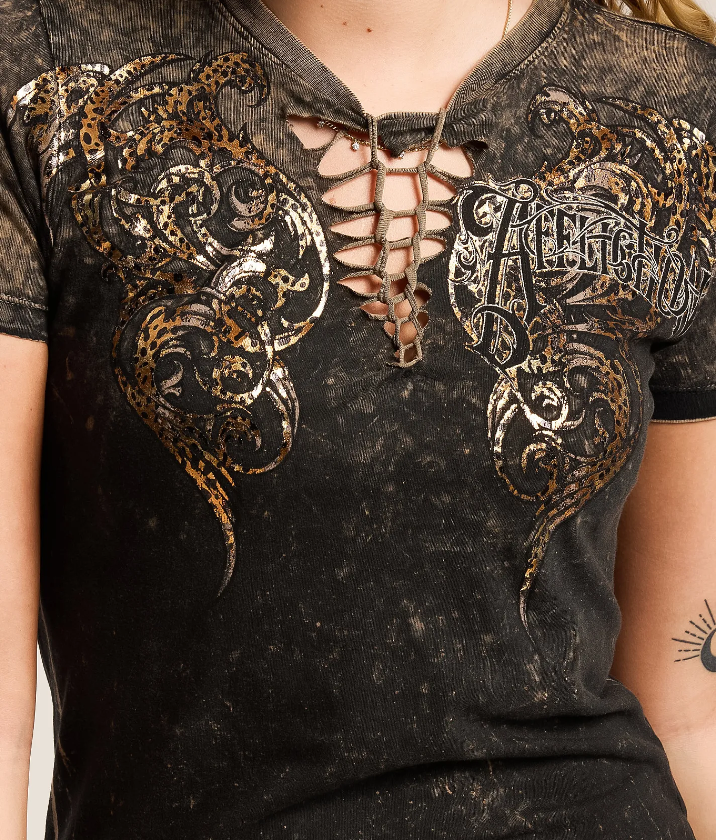 Tops | Affliction Lovington T-Shirt Black Taupe Lava Tint Was