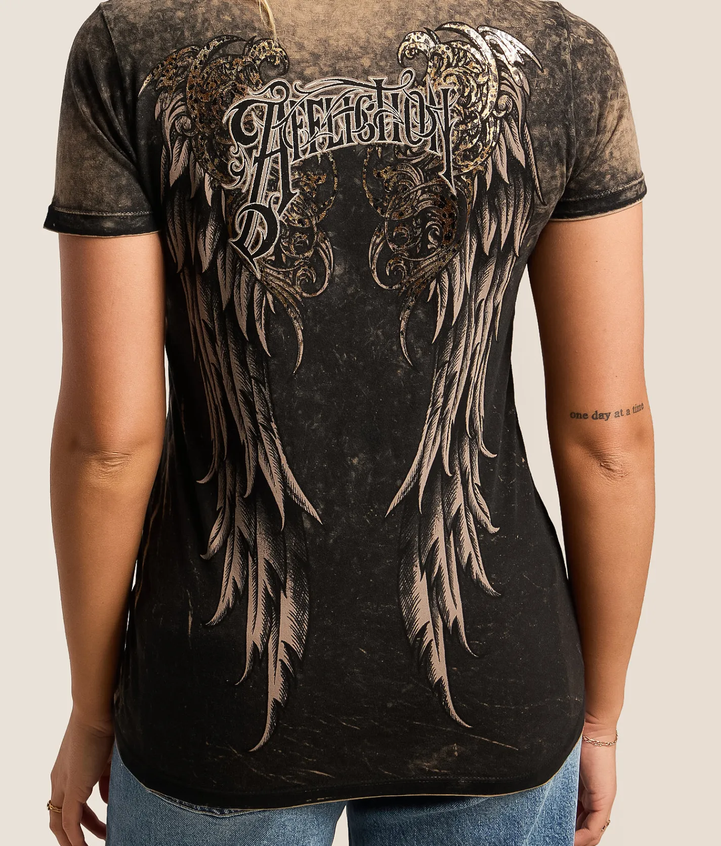 Tops | Affliction Lovington T-Shirt Black Taupe Lava Tint Was