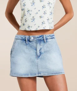 Bottoms | Risen Low Rise Denim Stretch Skort Light