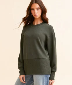 Varley Lowry Oversized Sweat Pullover Olive Marl Clearance