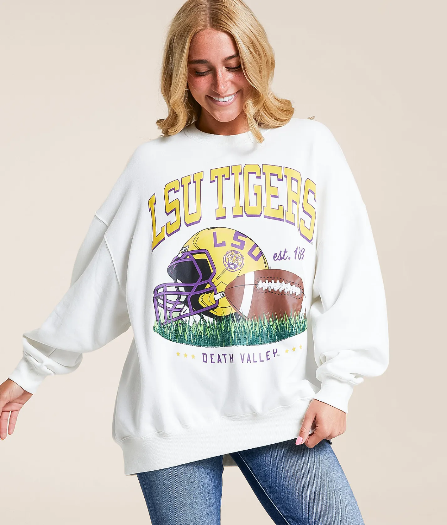Gameday SOCIAL® LSU Tigers Oversized Pullover White New