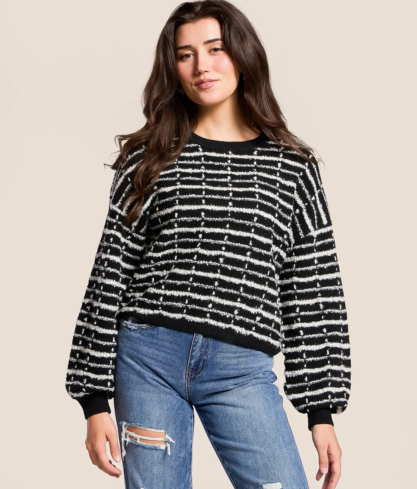 Tops | Willow & Root Lurex Striped Sweater Black Silver Tinsel