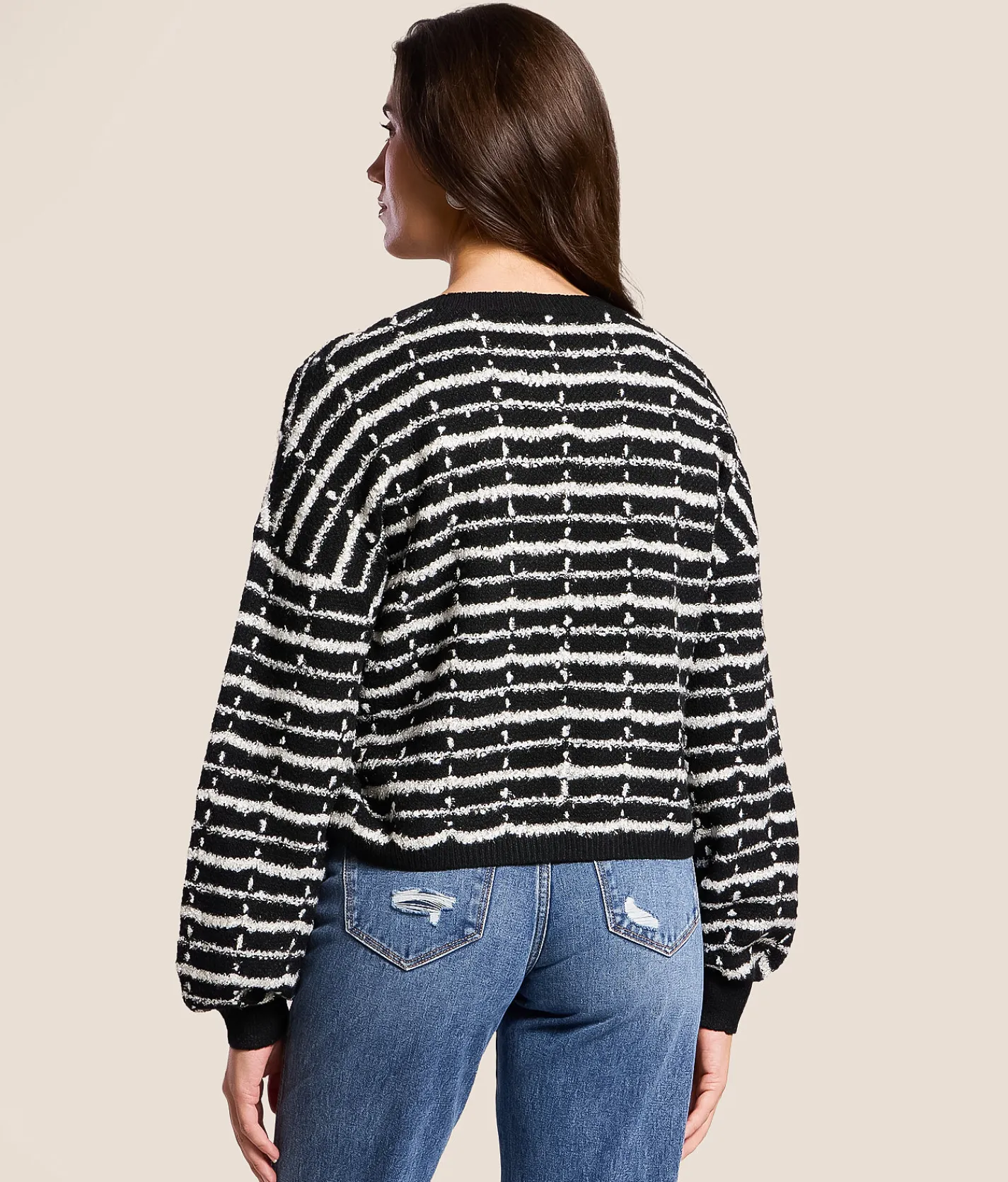 Tops | Willow & Root Lurex Striped Sweater Black Silver Tinsel