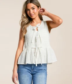 Willow & Root Lurex Striped Tank Top White Silver Sale
