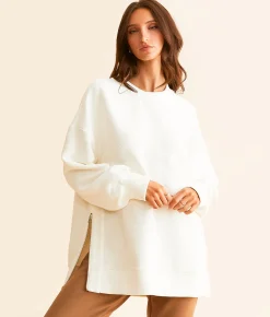 Varley Mae Boyfriend Oversized Sweat Pullover Egret Discount