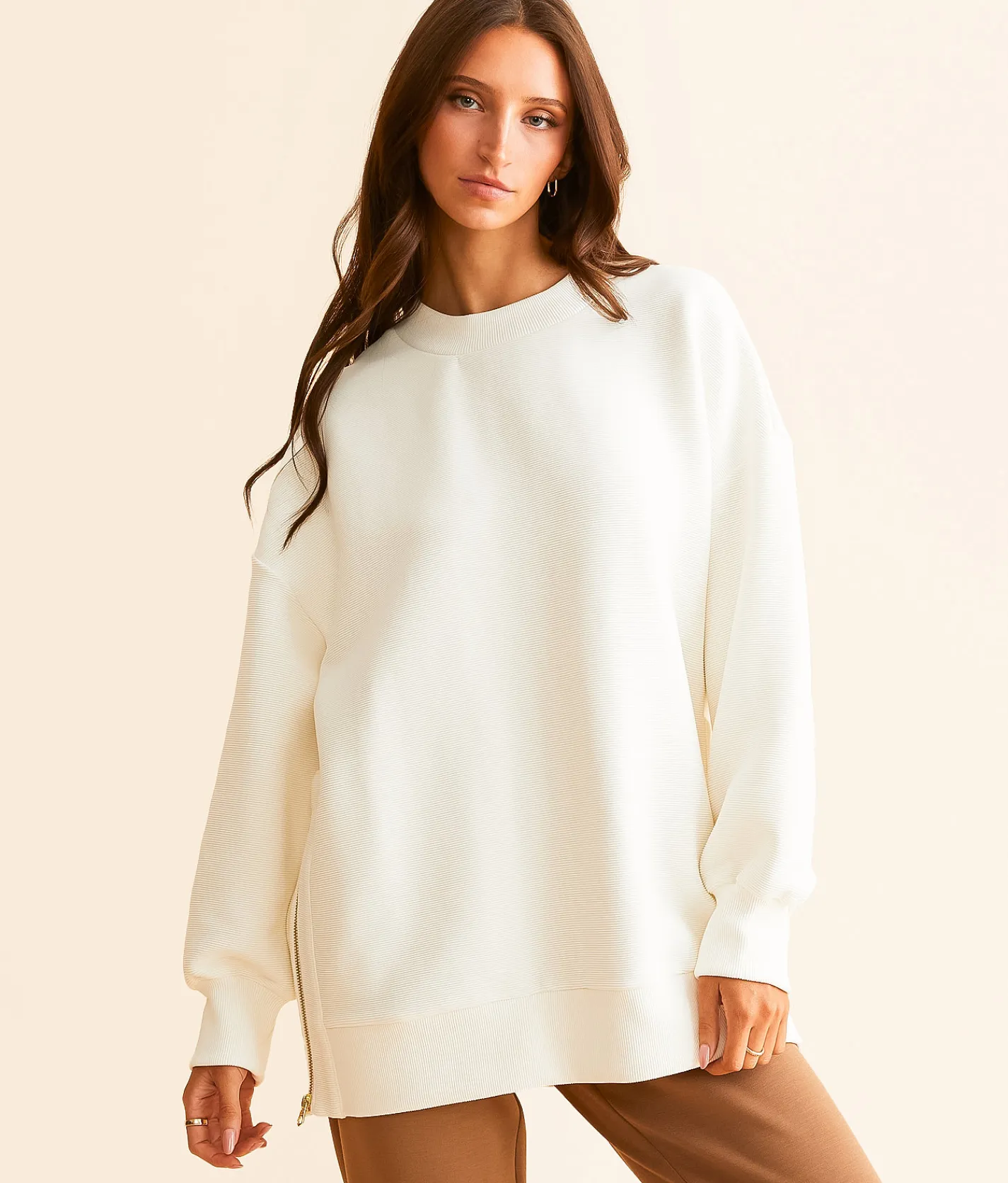 Varley Mae Boyfriend Oversized Sweat Pullover Egret Discount