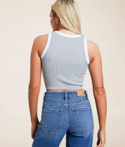 Free People Make It Happen Ribbed Brami Grey White New