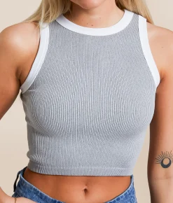 Free People Make It Happen Ribbed Brami Grey White New