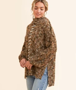 BKE Marled Eyelash Sweater Olive Hot