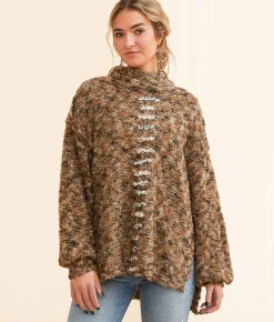 BKE Marled Eyelash Sweater Olive Hot