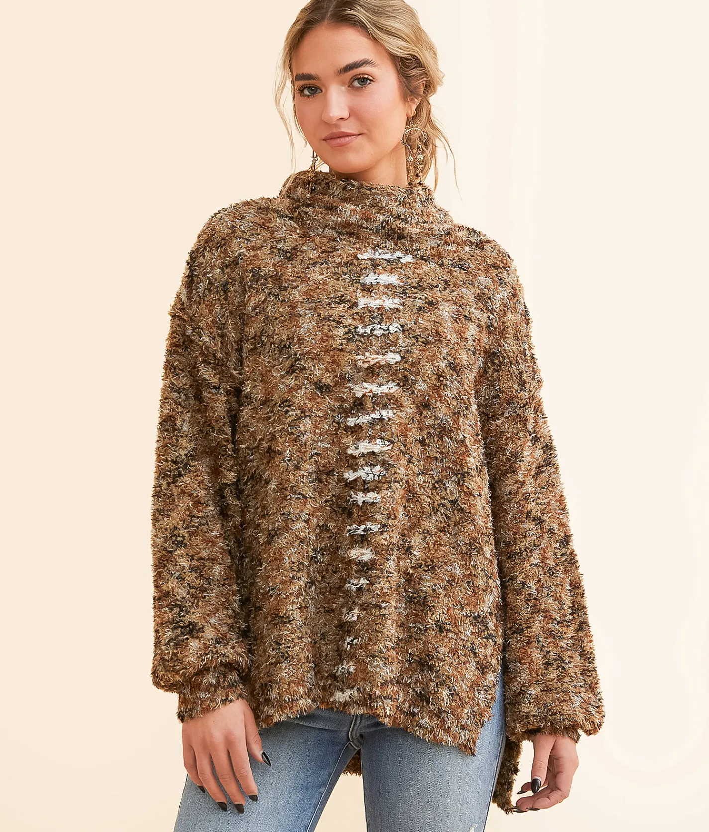 BKE Marled Eyelash Sweater Olive Hot