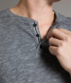 BKE Marled Henley Black Grey New