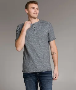 BKE Marled Henley Black Grey New