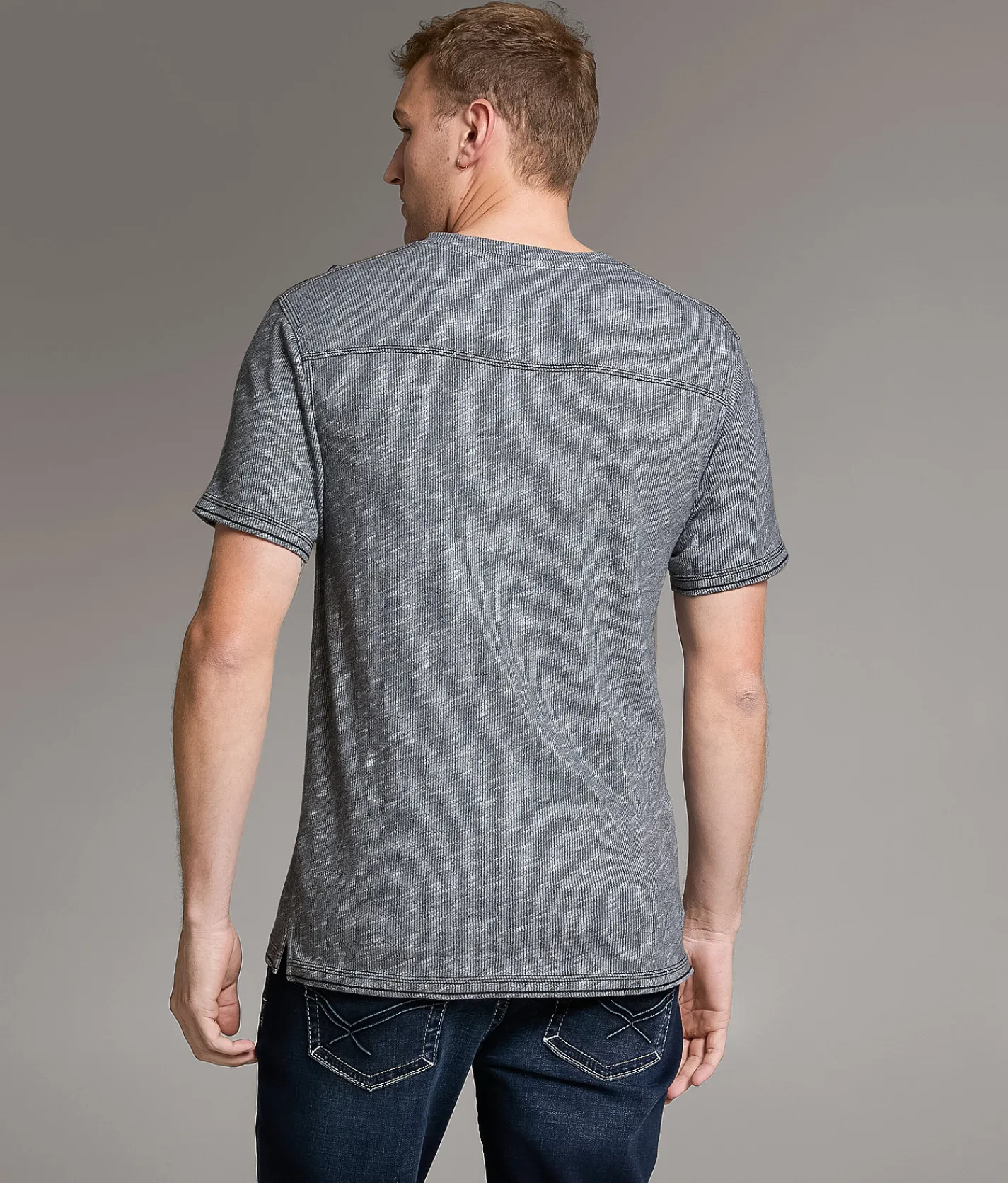 BKE Marled Henley Black Grey New