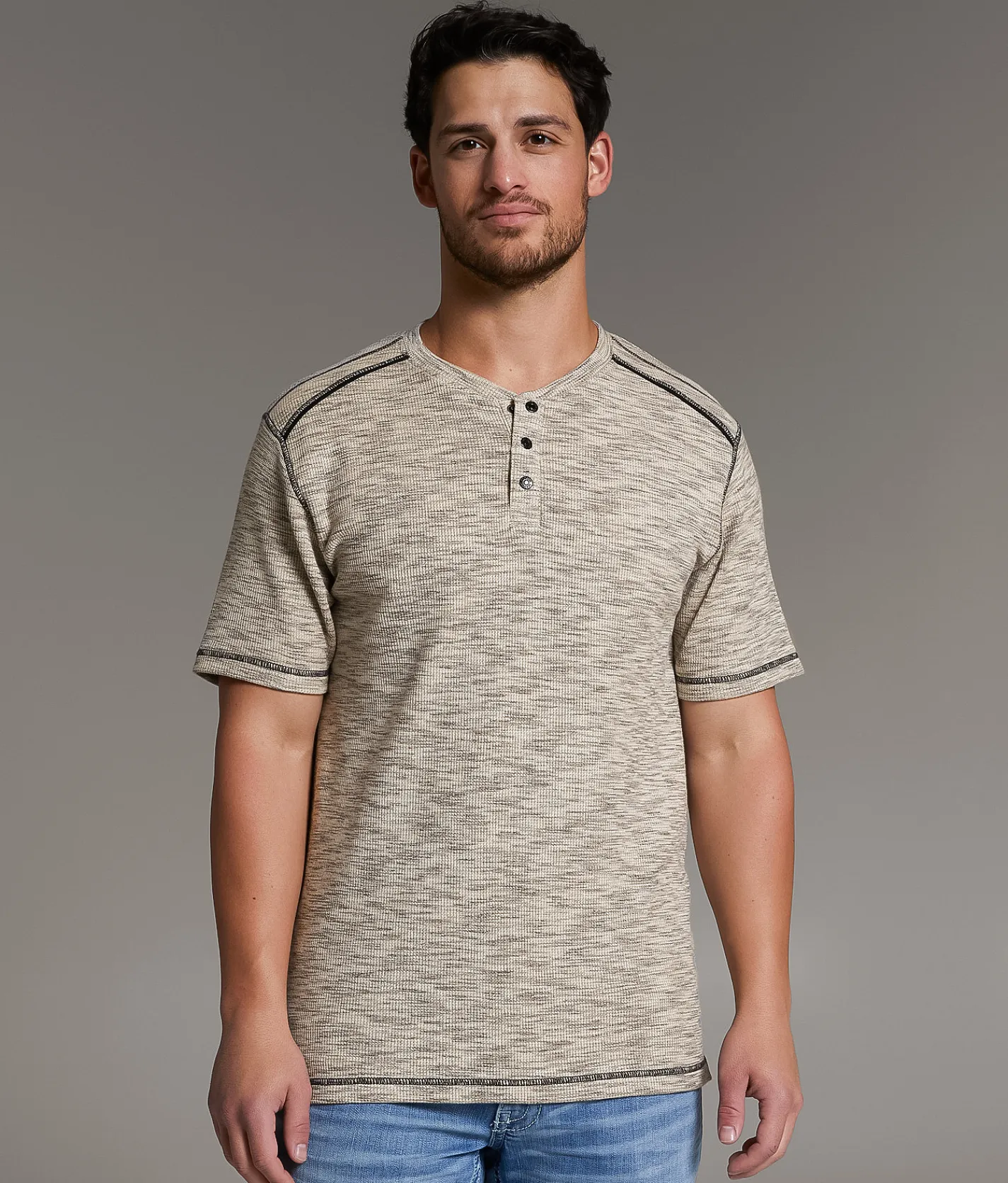 Tops | BKE Marled Henley Rubber Black